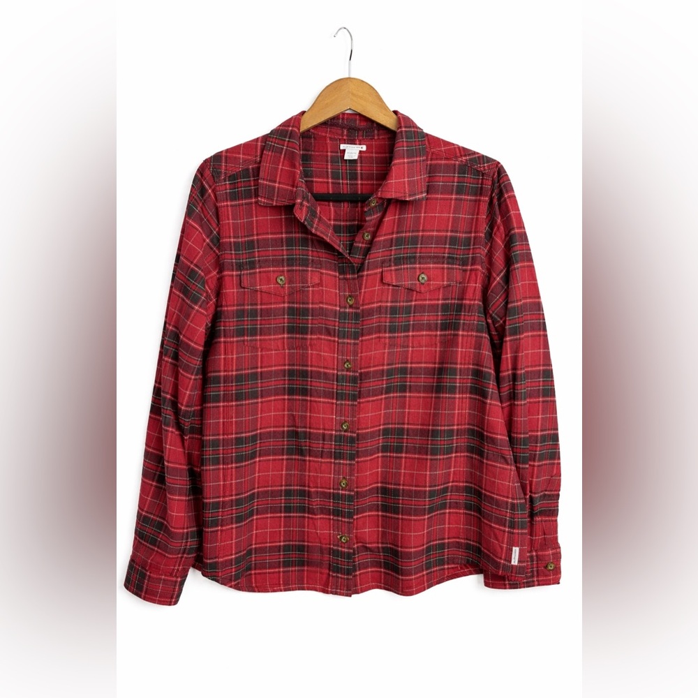 Carhartt Women’s Red Black Plaid Flannel Shirt Medium Button Down Cabin Workwear